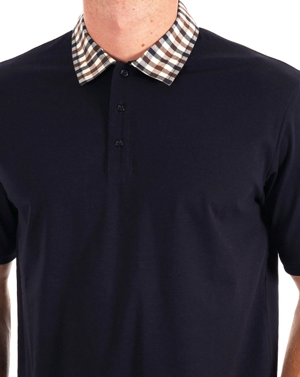 Aquascutum Club Check Collar Polo Navy