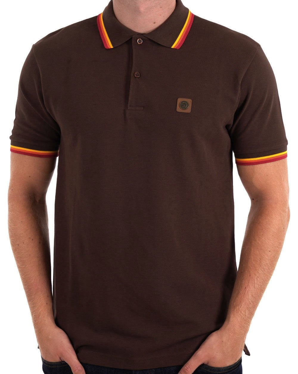 Trojan Three Colour Tipped Pique Polo Chocolate