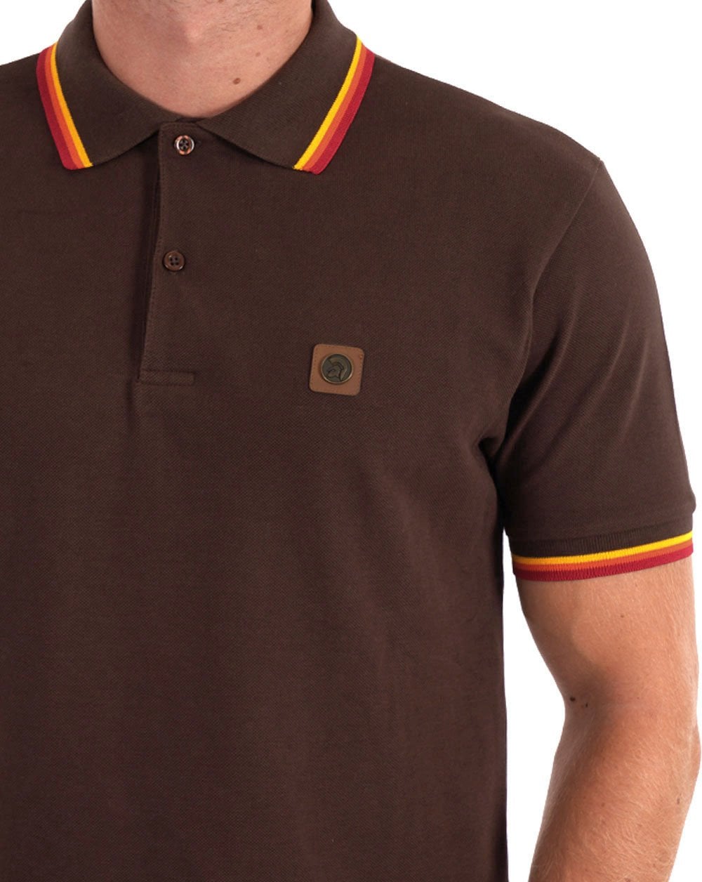 Trojan Three Colour Tipped Pique Polo Chocolate