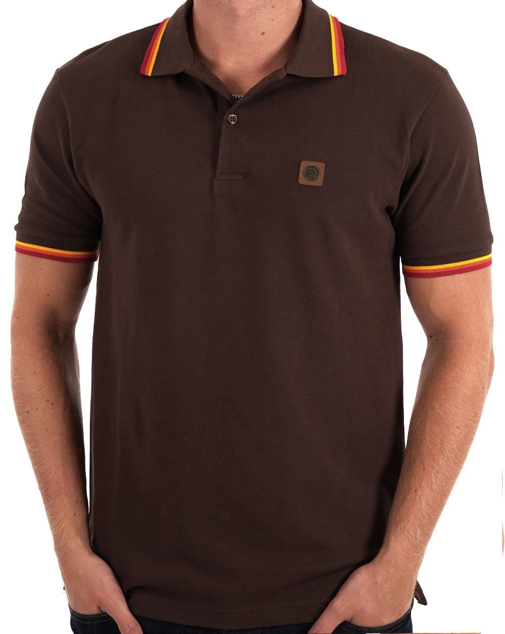 Trojan Three Colour Tipped Pique Polo Chocolate