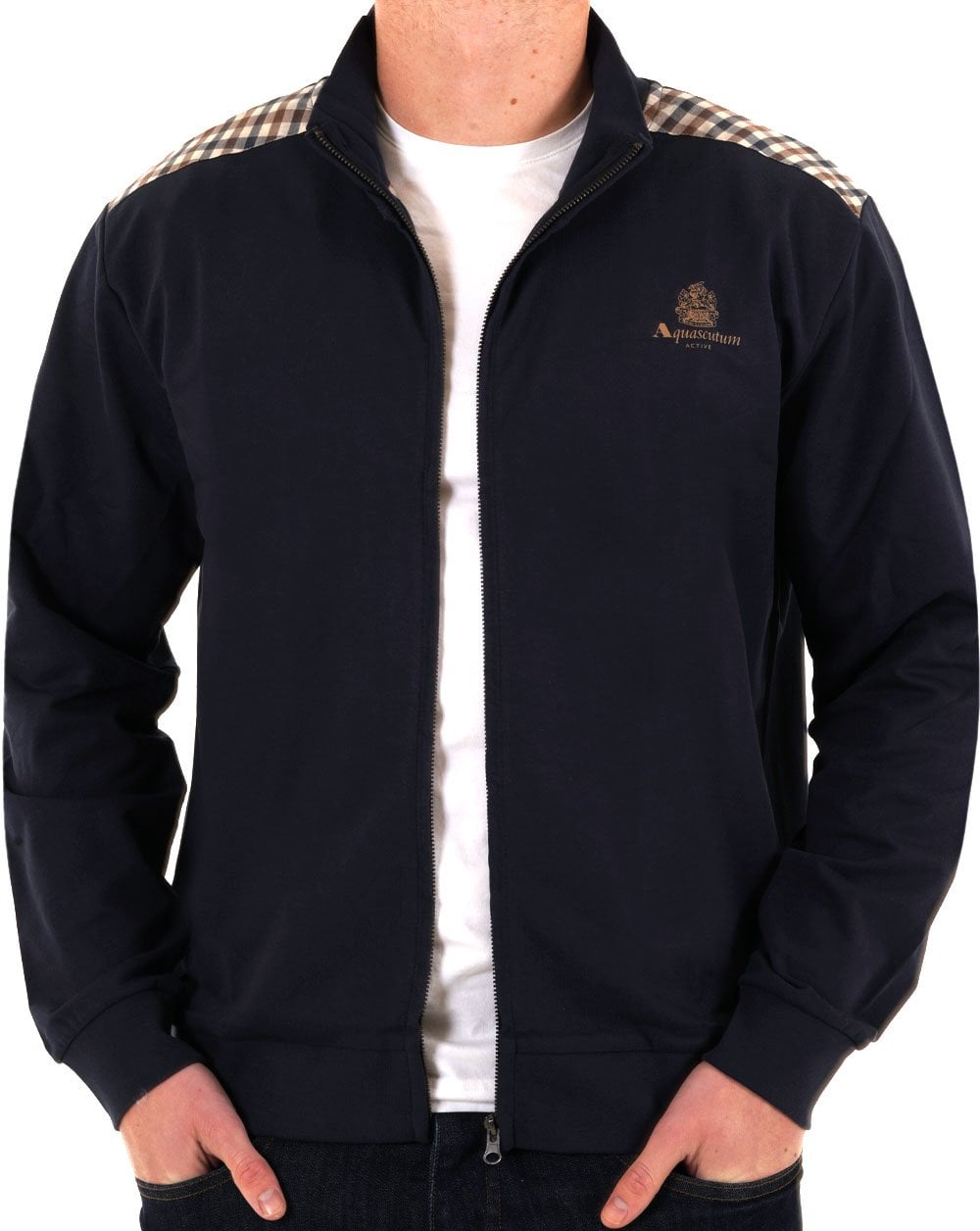 Aquascutum Club Check Detail Track Top Navy