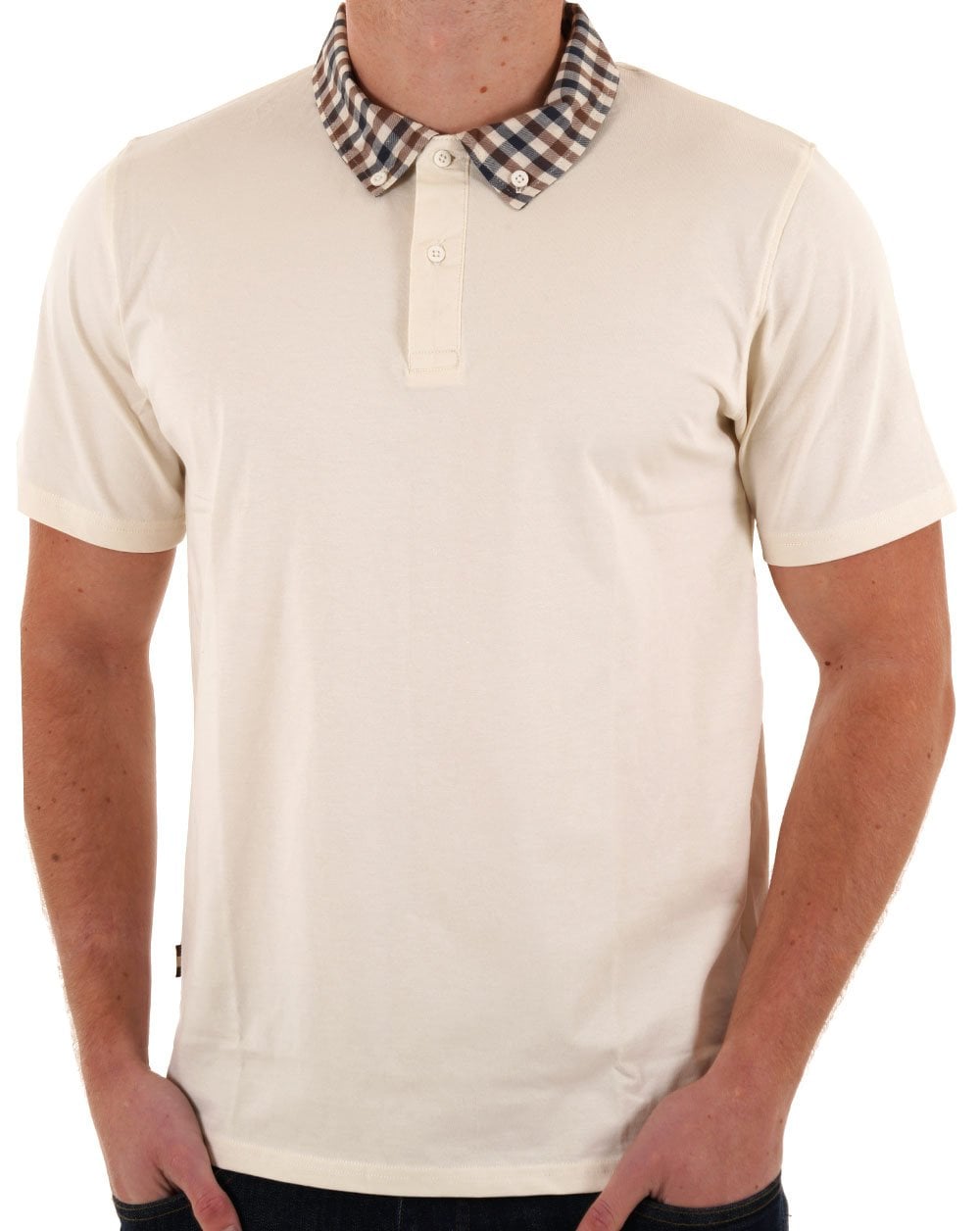 Aquascutum Club Check Collar Polo Old White