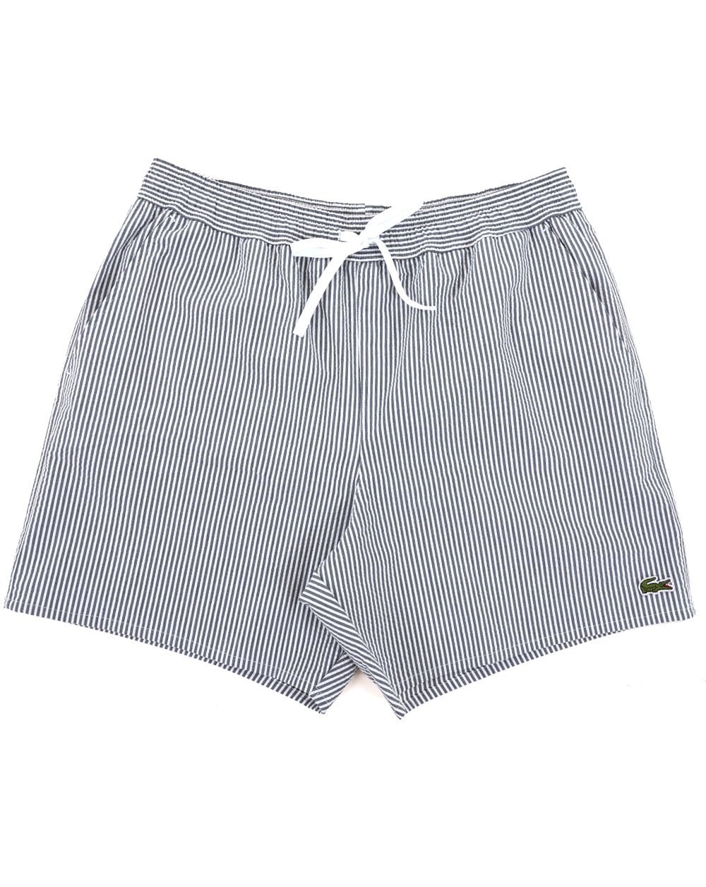 Lacoste Striped Textured Swim Shorts White/Falcon