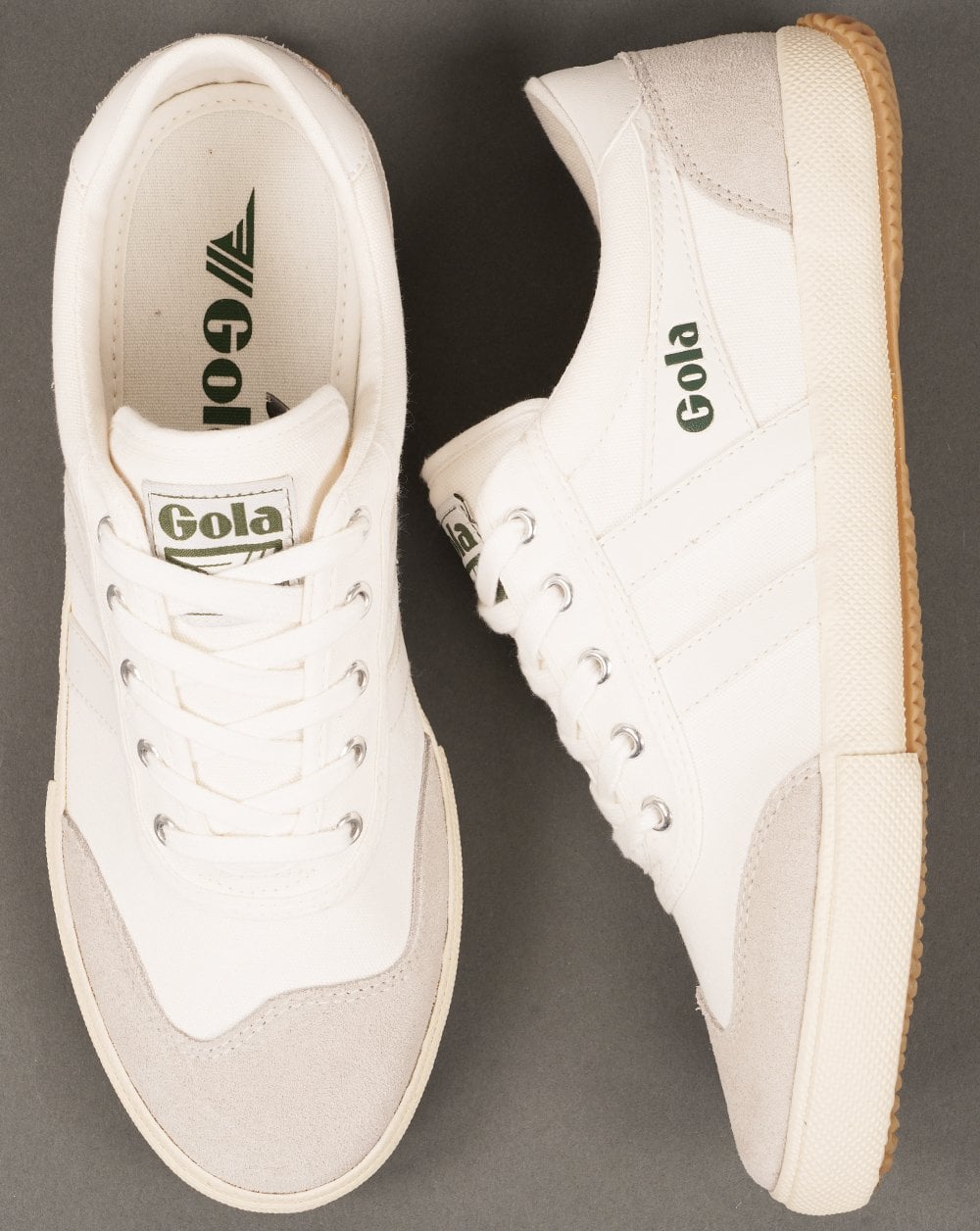 Gola Badminton Plimsoll Trainers Off White / Evergreen