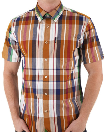 Ben Sherman Large Madras Check Short Sleeve Shirt Caramel