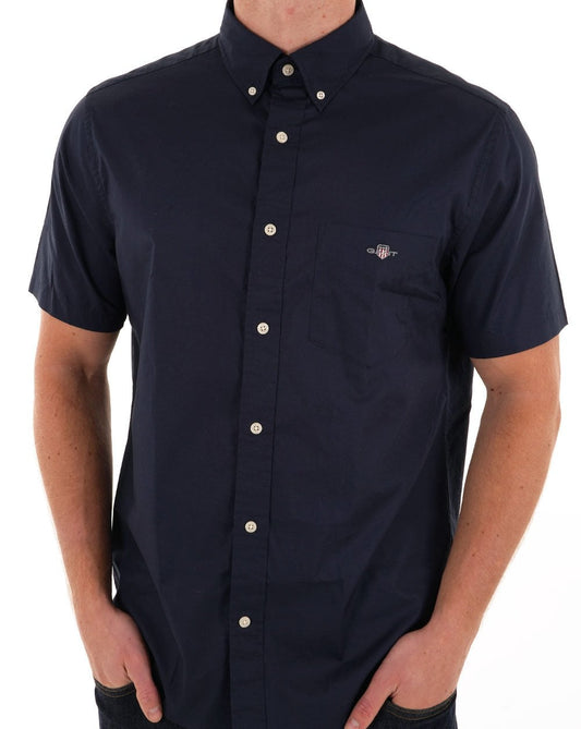Gant Poplin Short Sleeve Shirt Navy Blue