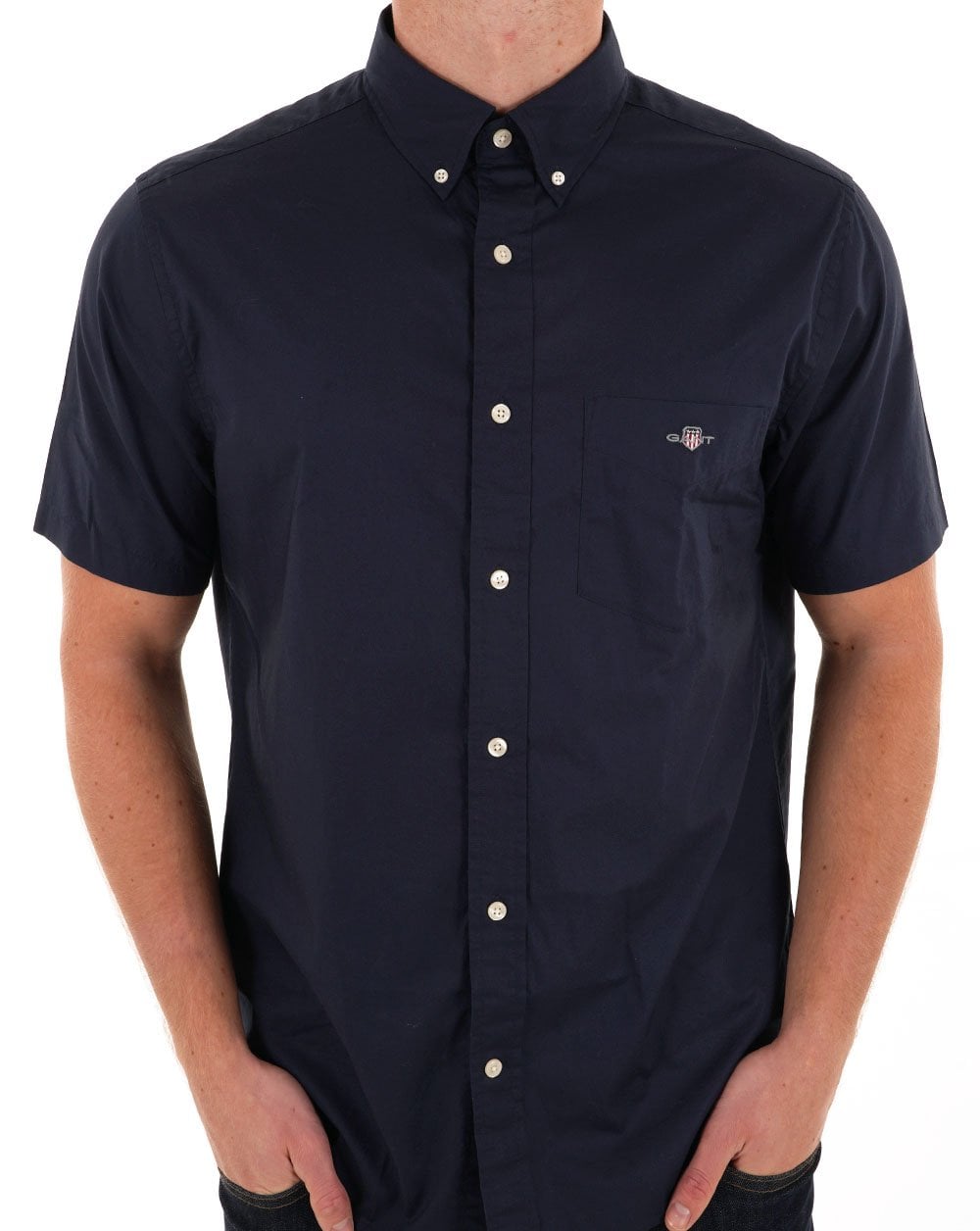 Gant Poplin Short Sleeve Shirt Navy Blue