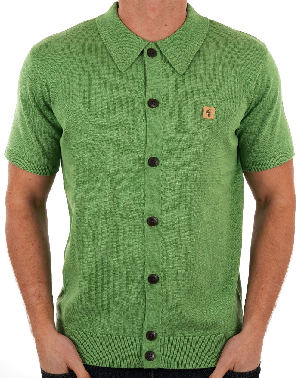 Gabicci Vintage Full Button Knit Polo Fresh Green
