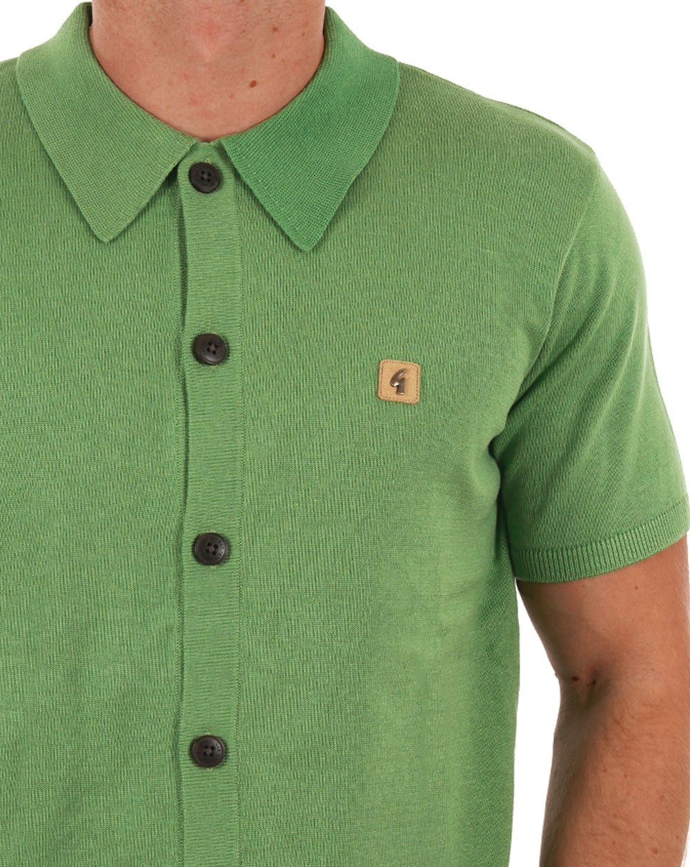 Gabicci Vintage Full Button Knit Polo Fresh Green