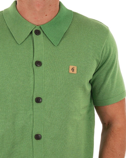 Gabicci Vintage Full Button Knit Polo Fresh Green