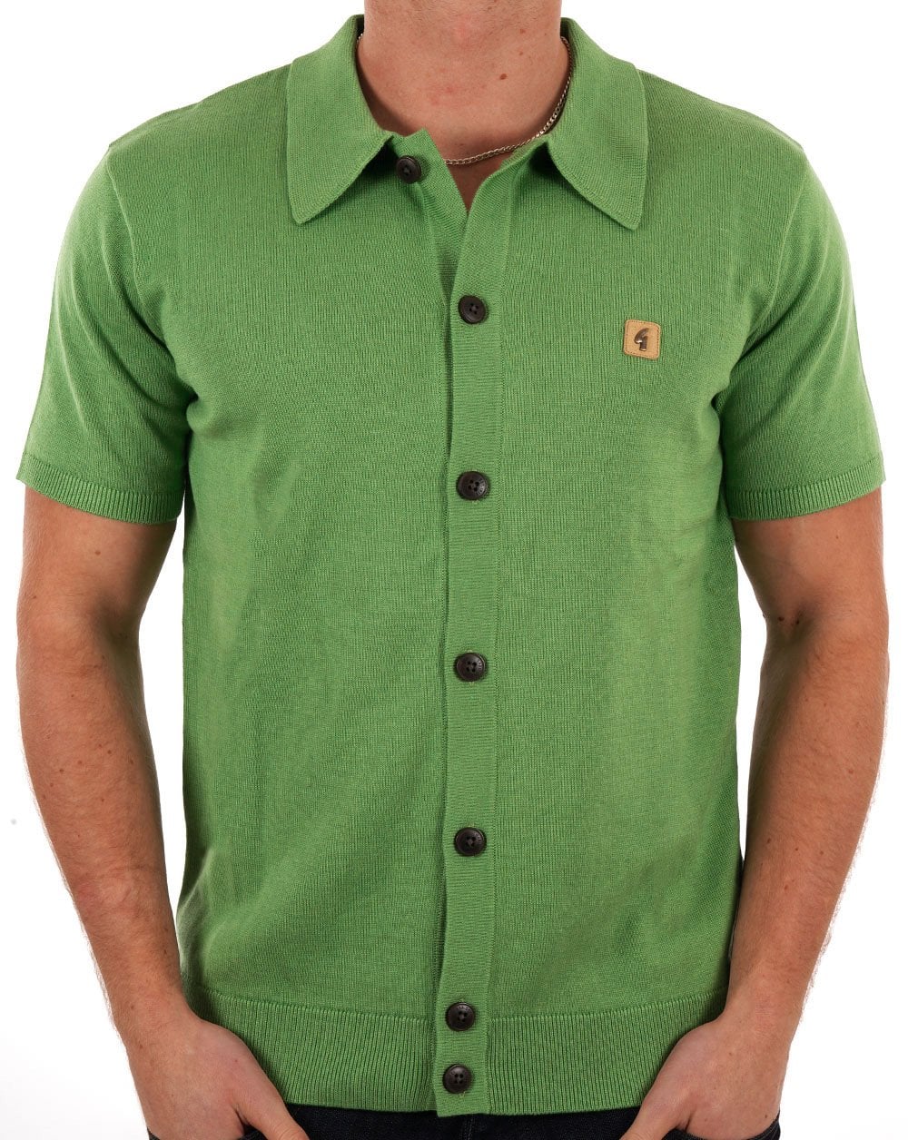 Gabicci Vintage Full Button Knit Polo Fresh Green