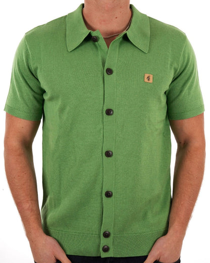 Gabicci Vintage Full Button Knit Polo Fresh Green