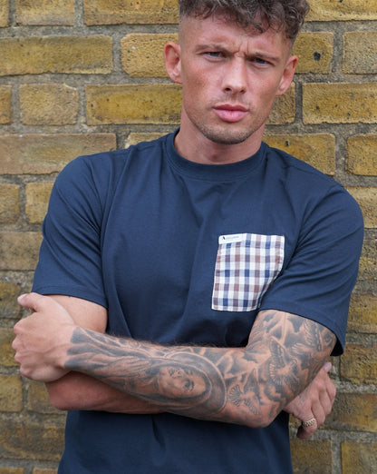 Aquascutum Club Check Pocket T Shirt Navy