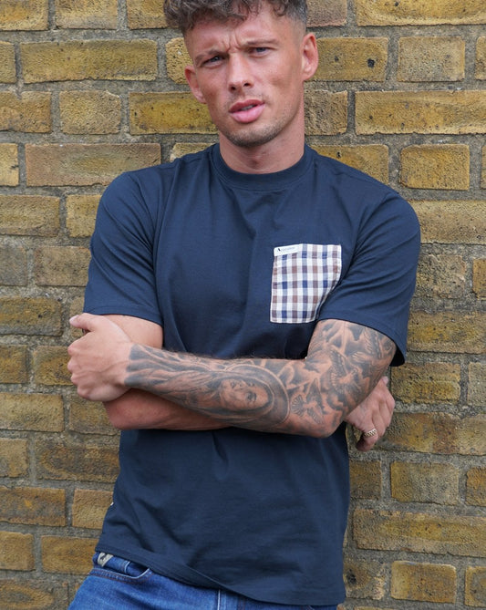 Aquascutum Club Check Pocket T Shirt Navy