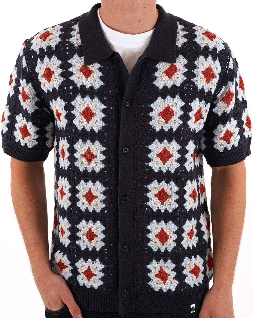 Pretty Green Timperley Geo Knit Shirt Navy