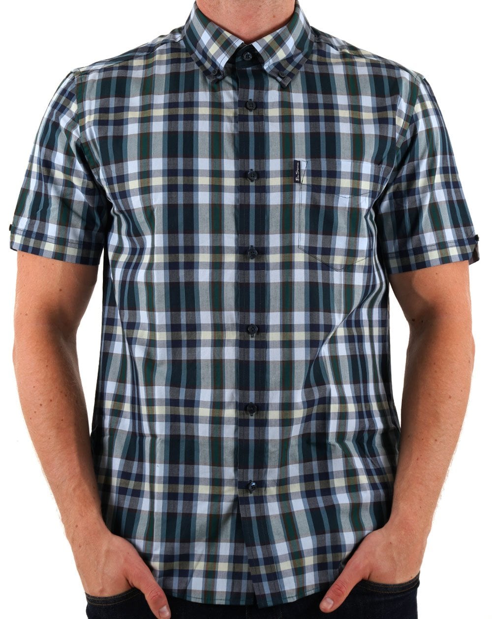 Ben Sherman Irregular Check Shirt Dark Green