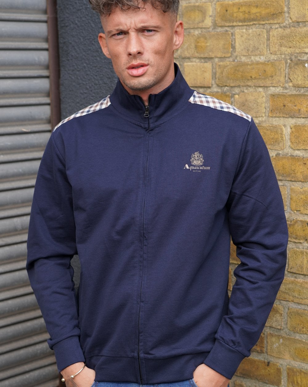 Aquascutum Club Check Detail Track Top Navy