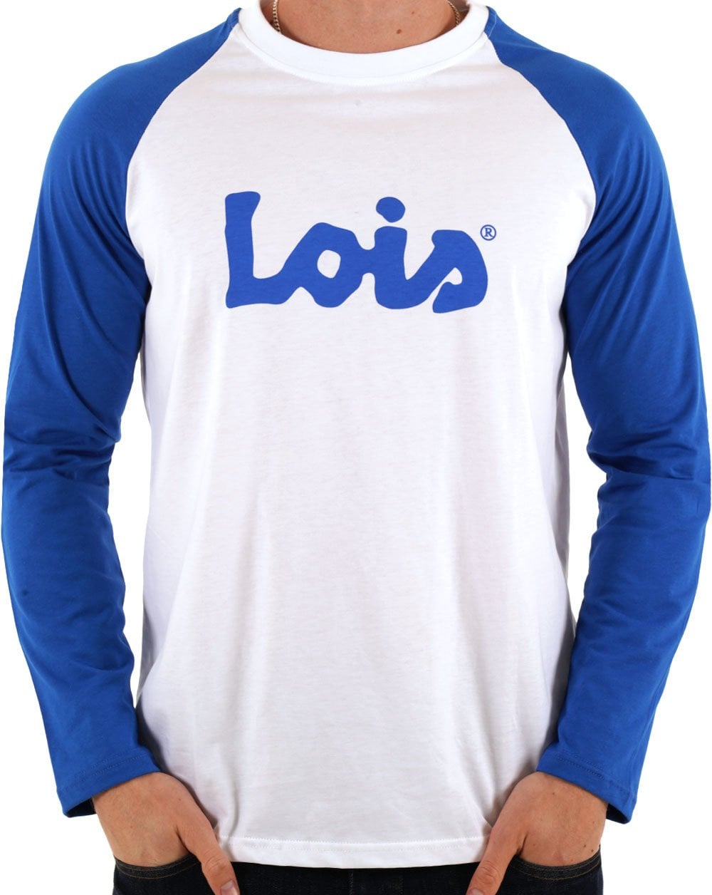 Lois Raglan LS Logo T Shirt White/Royal Blue