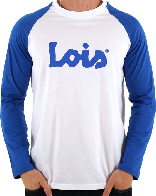 Lois Raglan LS Logo T Shirt White/Royal Blue