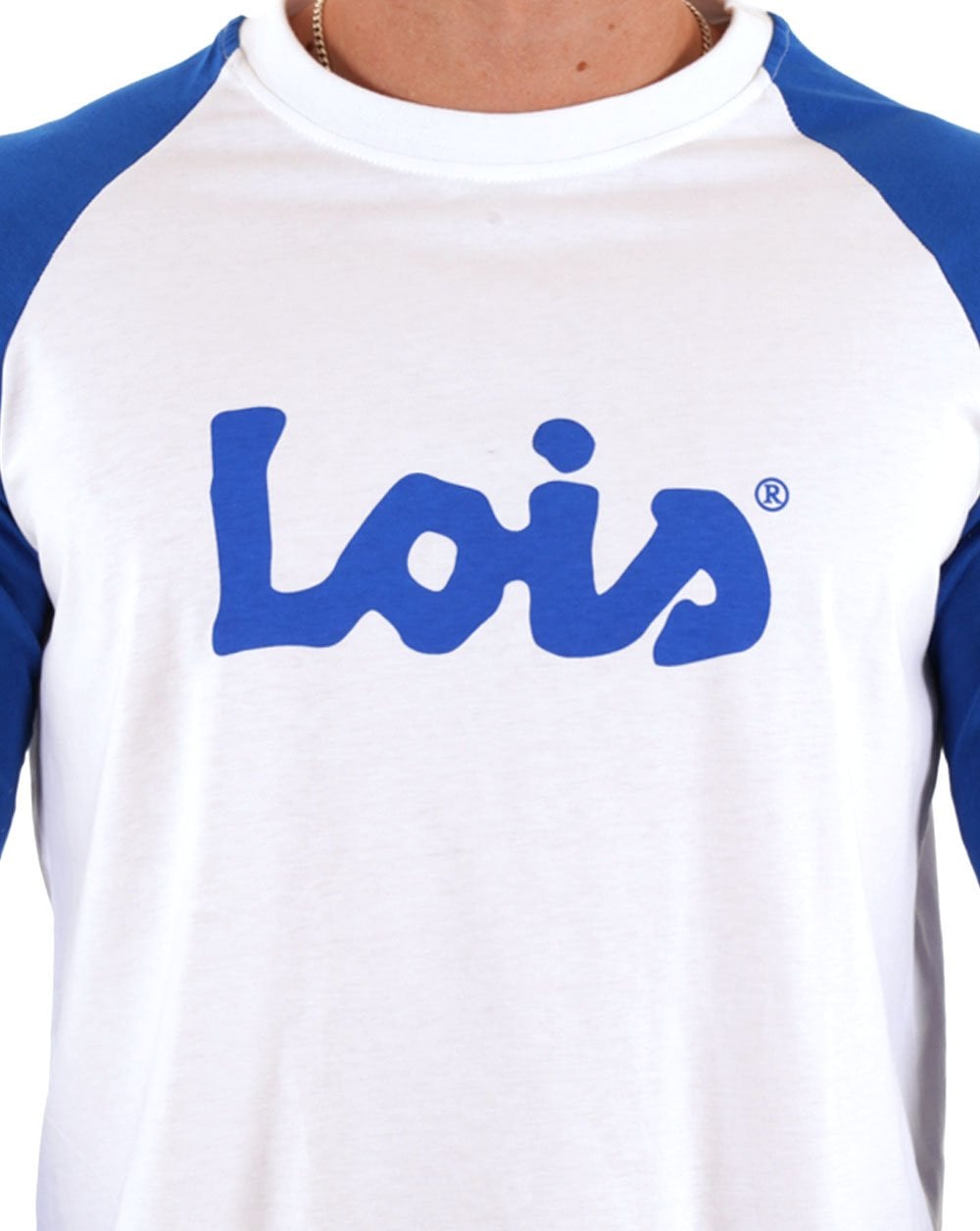 Lois Raglan LS Logo T Shirt White/Royal Blue