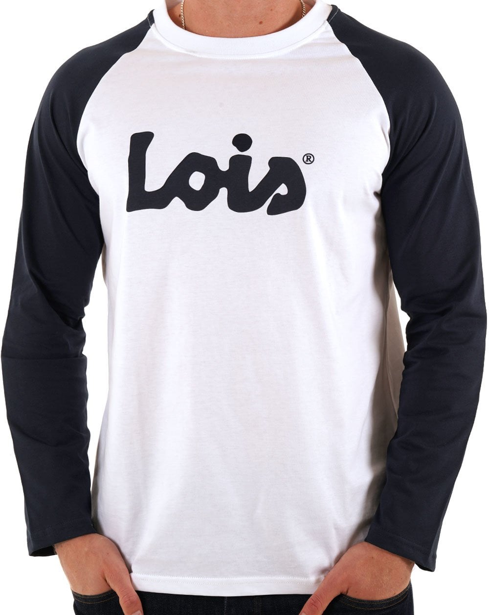 Lois Raglan LS Logo T Shirt White/Navy