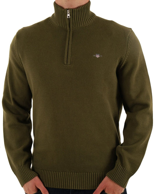 Gant Cotton Half Zip Sweater Moss Green