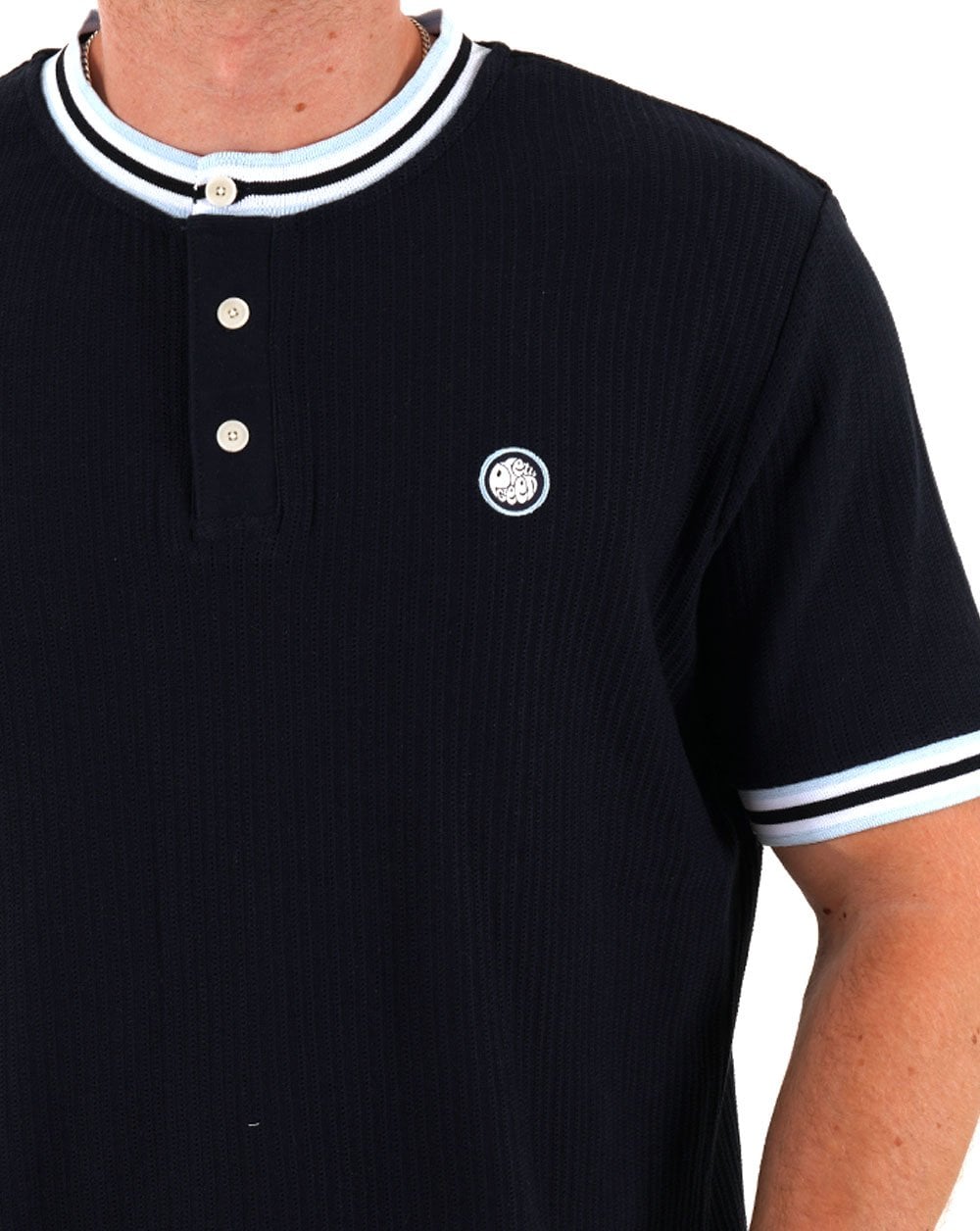 Pretty Green Cressa Tipped Grandad Button Tee Navy