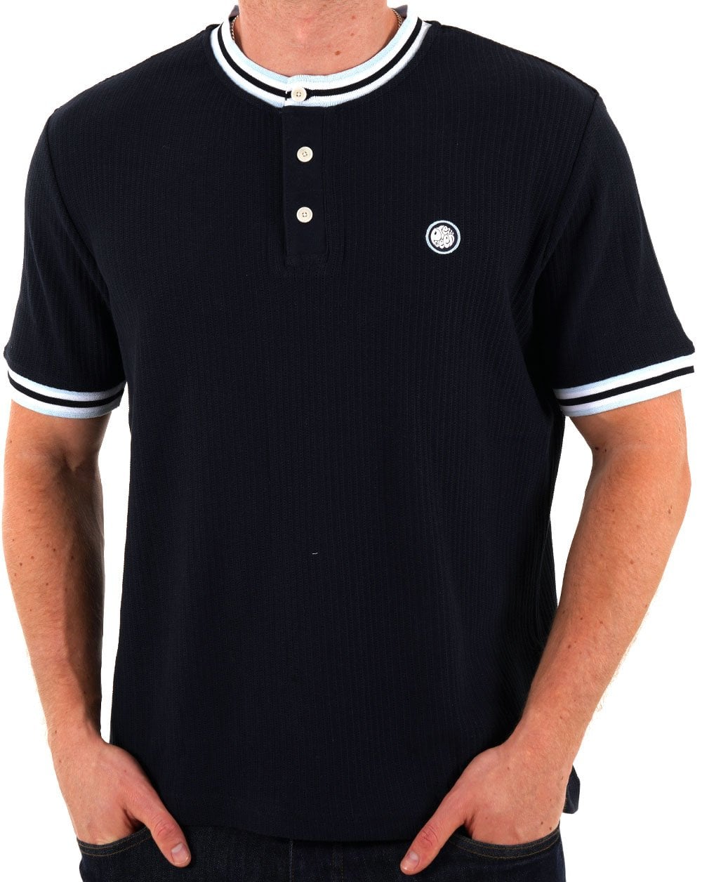Pretty Green Cressa Tipped Grandad Button Tee Navy