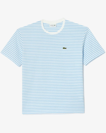 Lacoste Heavy Cotton Striped T Shirt White/Sky Blue