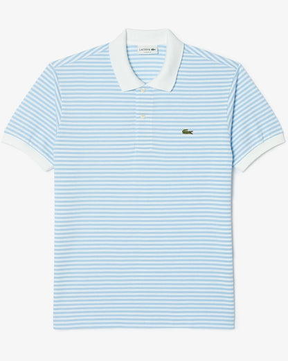 Lacoste Fine Stripe Polo Shirt White/Sky Blue