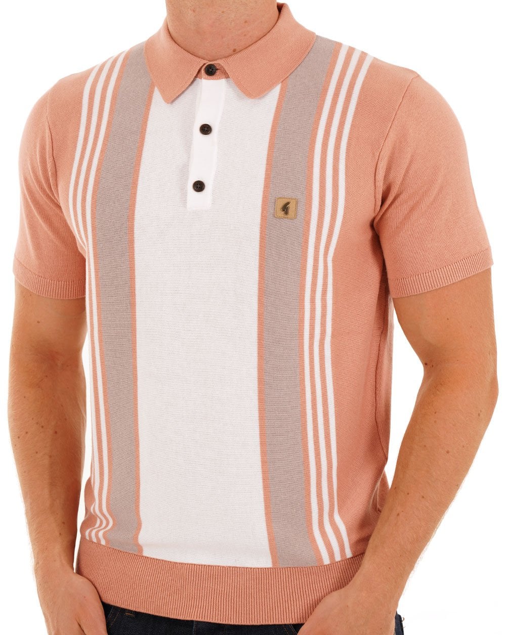 Gabicci Vintage Searle Knitted Polo Peach