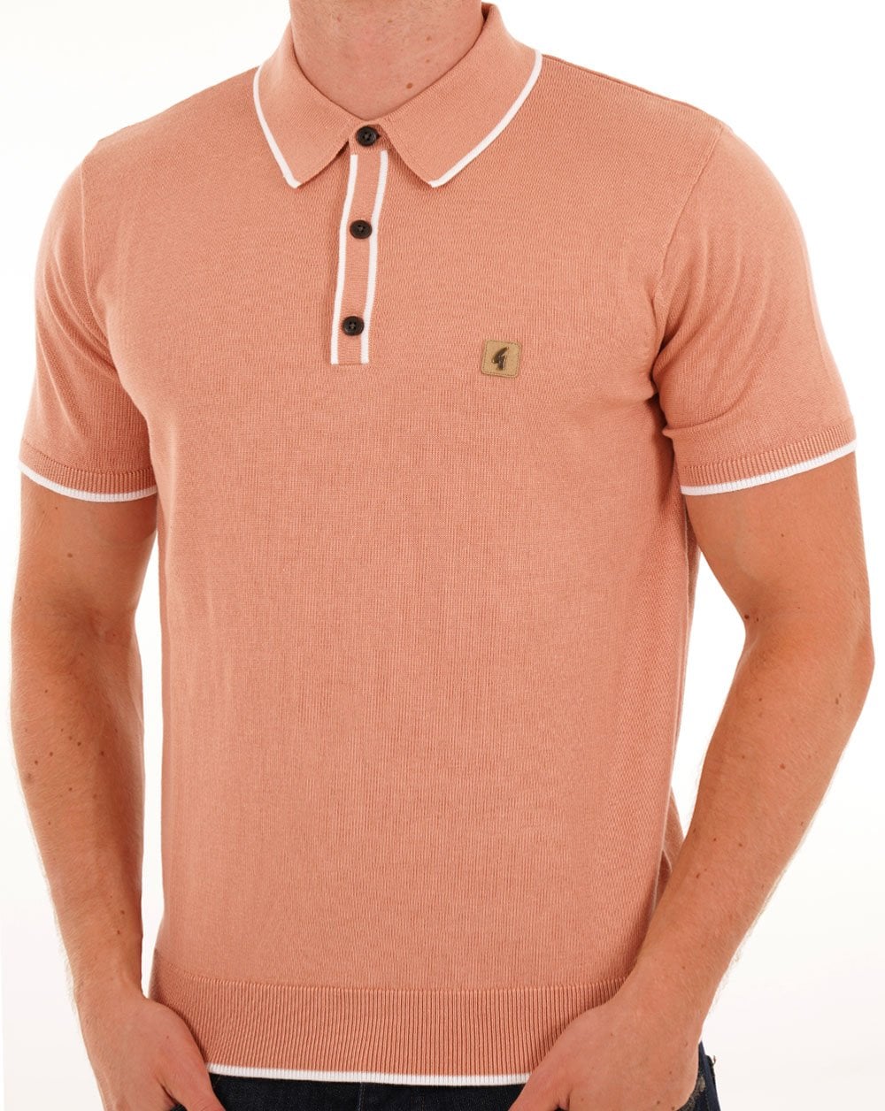 Gabicci Vintage Lineker Tipped Knitted Polo Peach