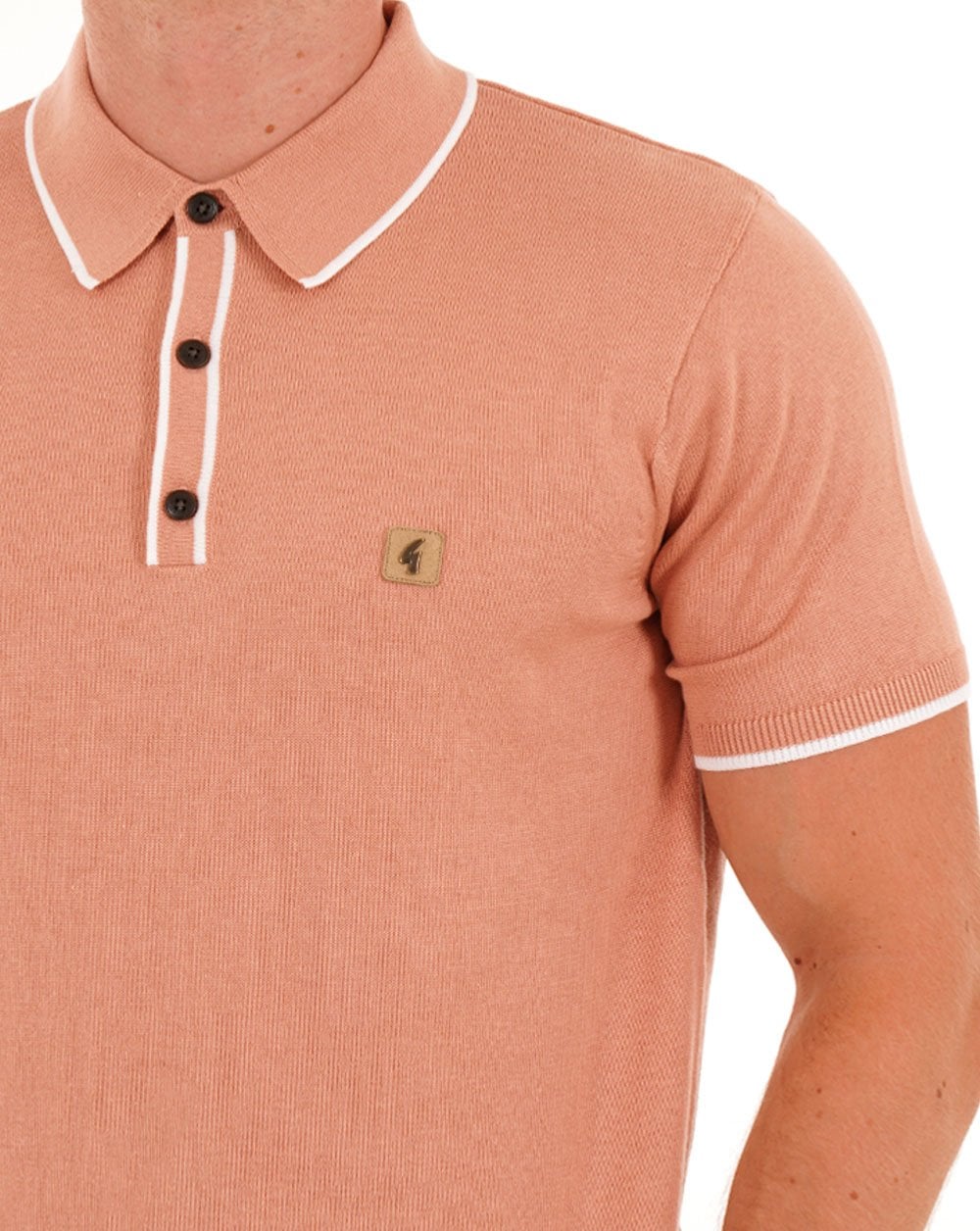 Gabicci Vintage Lineker Tipped Knitted Polo Peach