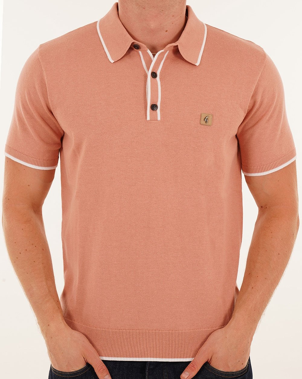 Gabicci Vintage Lineker Tipped Knitted Polo Peach