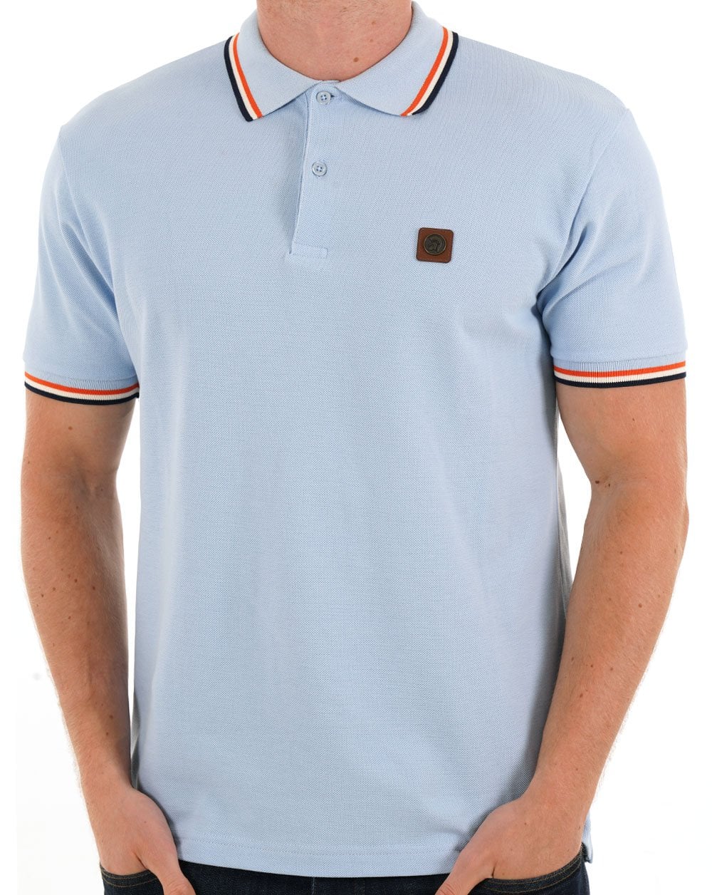 Trojan Three Colour Tipped Pique Polo Powder Blue