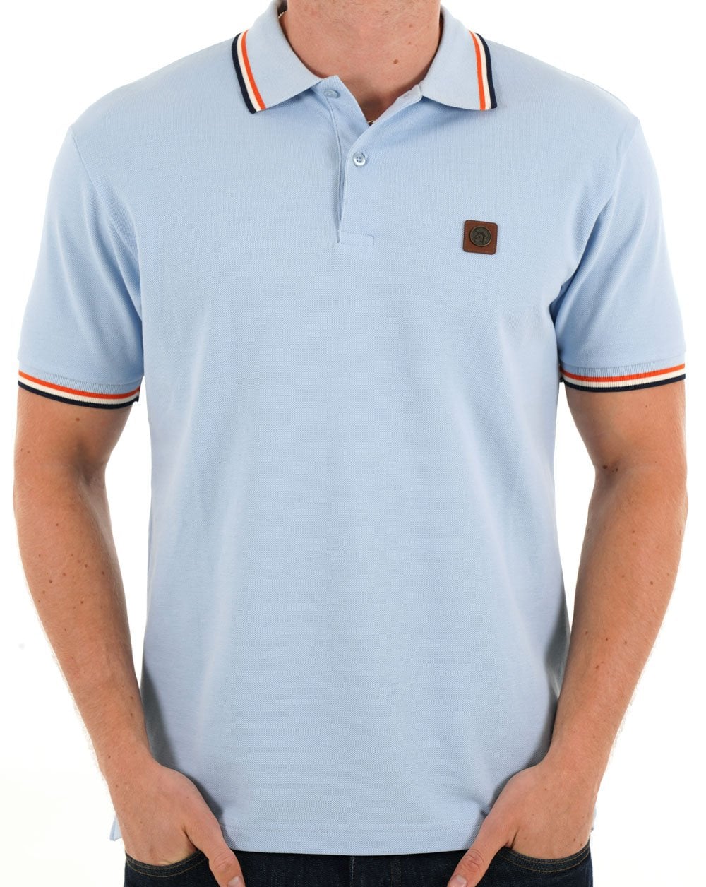 Trojan Three Colour Tipped Pique Polo Powder Blue