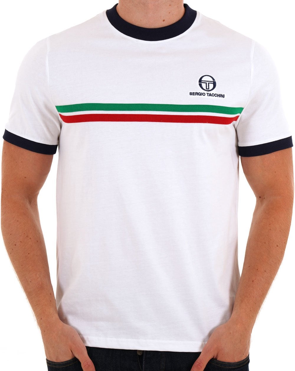 Sergio Tacchini Super MK2 T Shirt White Navy Italia