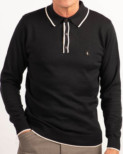 Gabicci Vintage Lineker Long Sleeve Knitted Polo Black