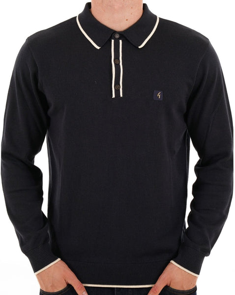 Gabicci Vintage Lineker Long Sleeve Knitted Polo Black