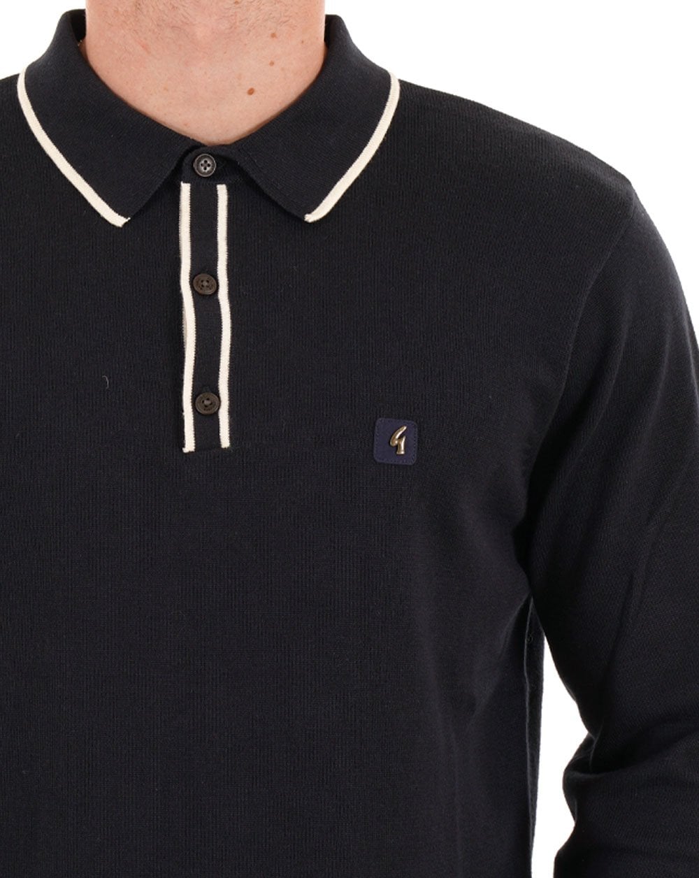 Gabicci Vintage Lineker Long Sleeve Knitted Polo Black