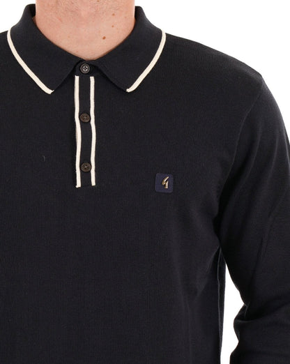 Gabicci Vintage Lineker Long Sleeve Knitted Polo Black