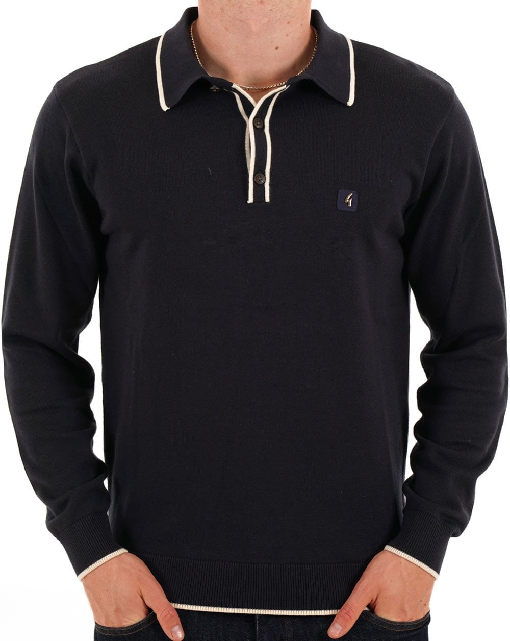 Gabicci Vintage Lineker Long Sleeve Knitted Polo Black