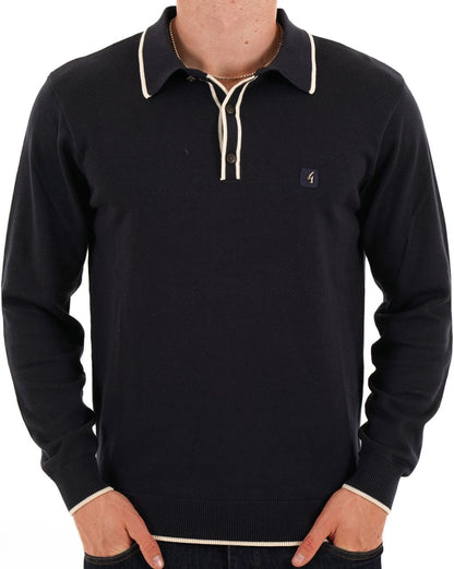 Gabicci Vintage Lineker Long Sleeve Knitted Polo Black