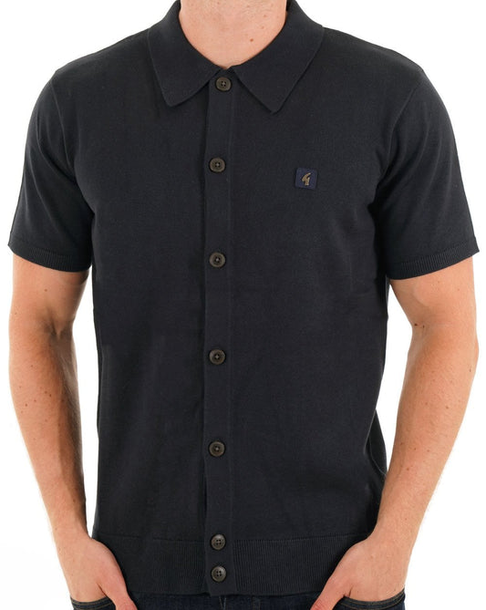 Gabicci Vintage Full Button Knit Polo Navy
