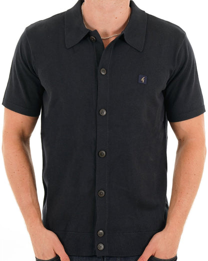 Gabicci Vintage Full Button Knit Polo Navy