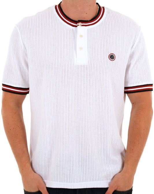 Pretty Green Cressa Tipped Grandad Button Tee White