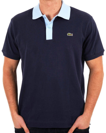 Lacoste Contrast Collar Polo Shirt Navy/Sky Blue