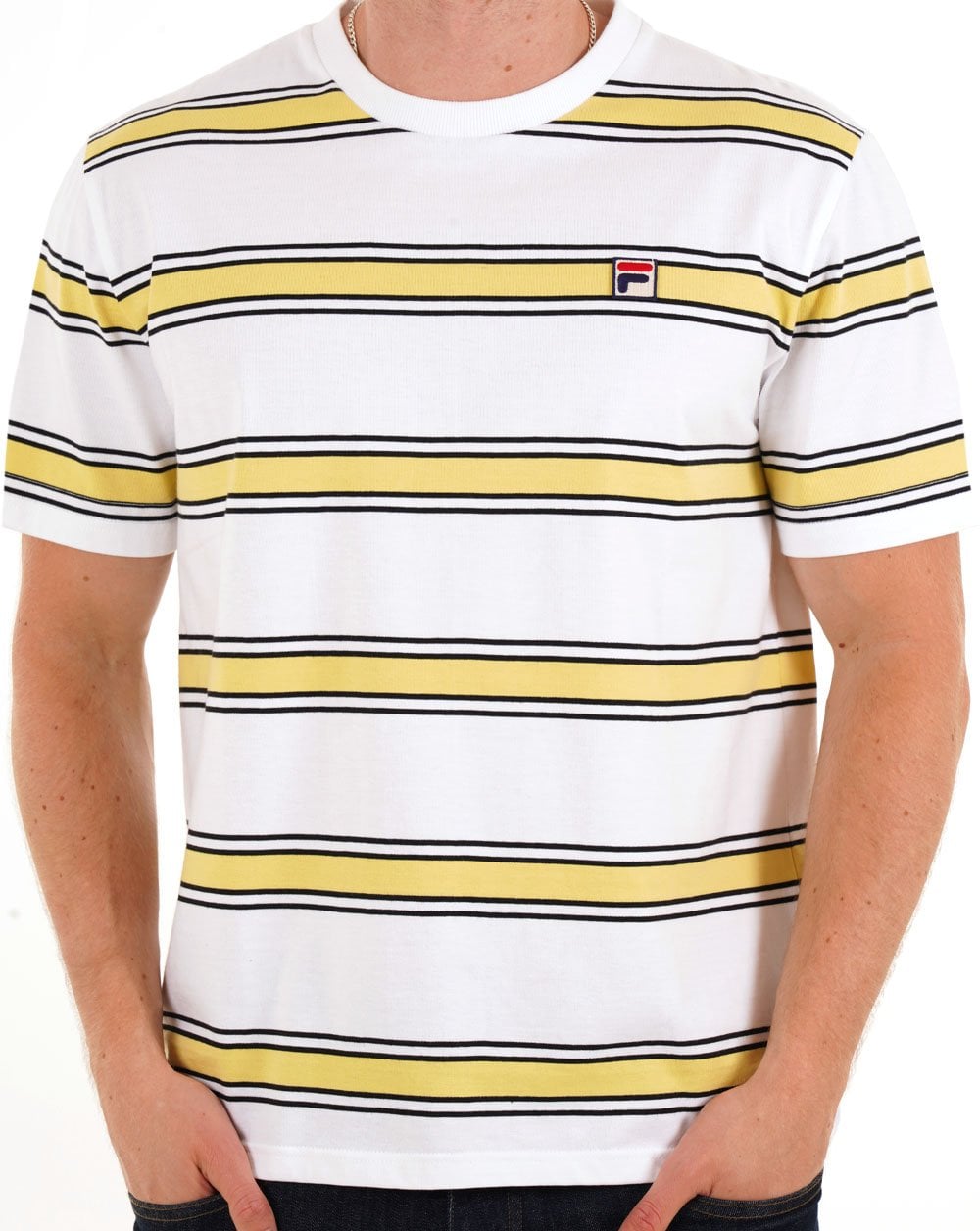 Fila Vintage Sanders Stripe T Shirt Gardenia / Yellow / Black