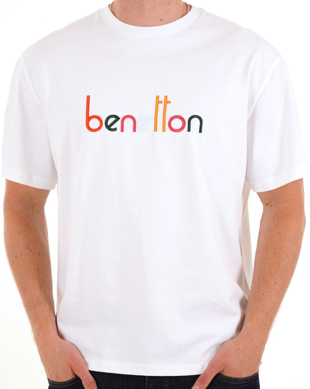 Benetton Embroidered Logo T Shirt White/Multi