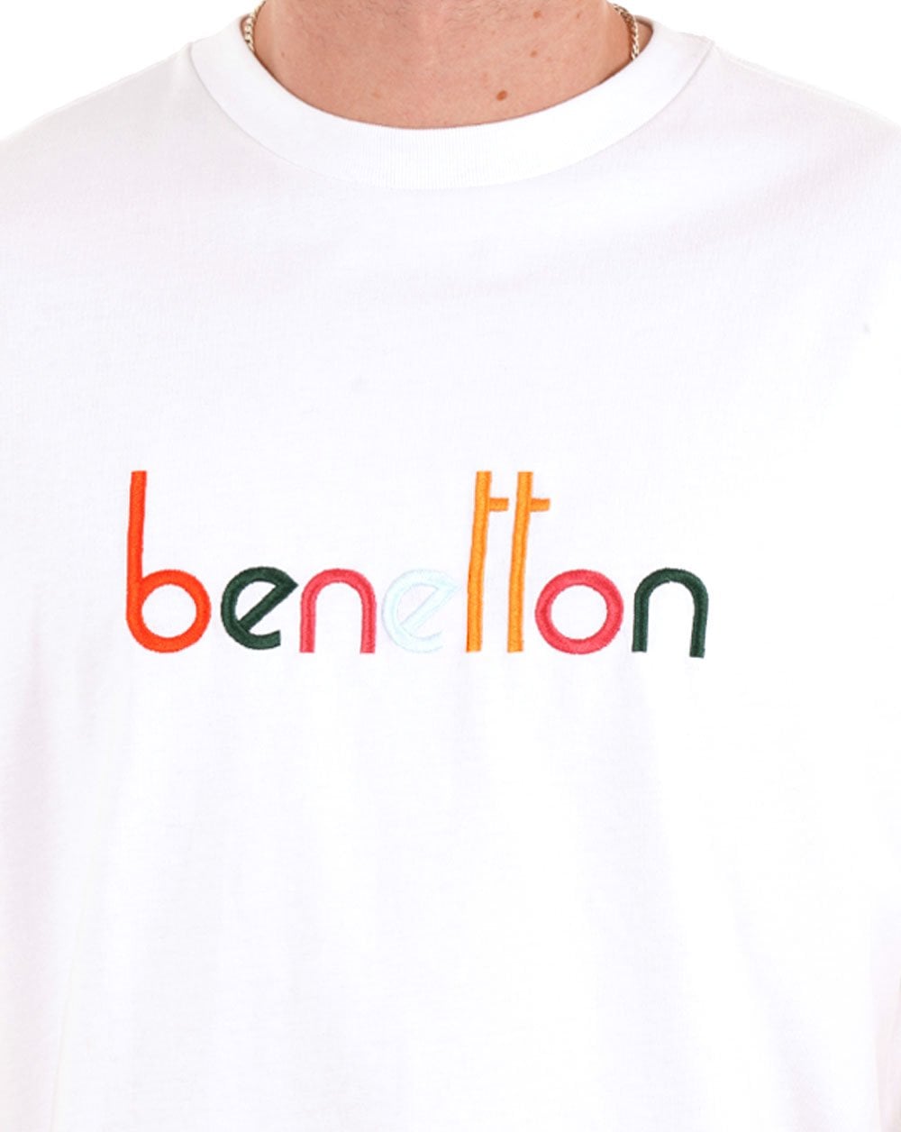 Benetton Embroidered Logo T Shirt White/Multi